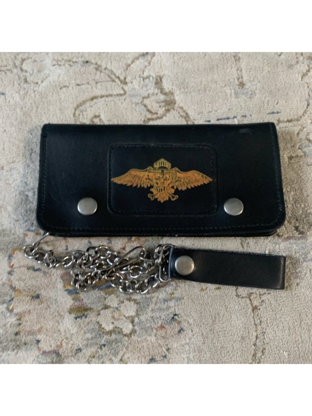 Vintage Freedom Machine Motorcycles Black Leather Wallet With Chain Biker